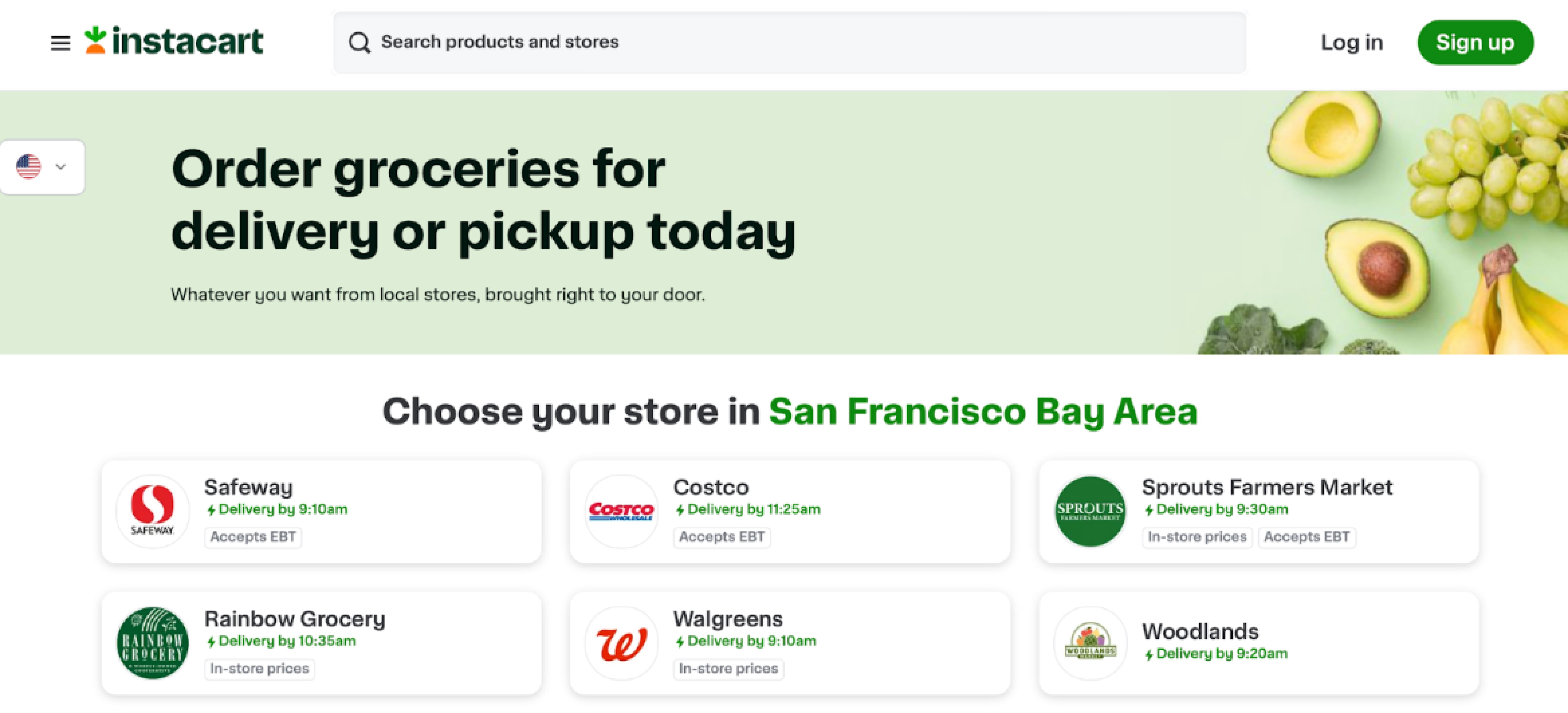 Instacart delivery app Instacart main page