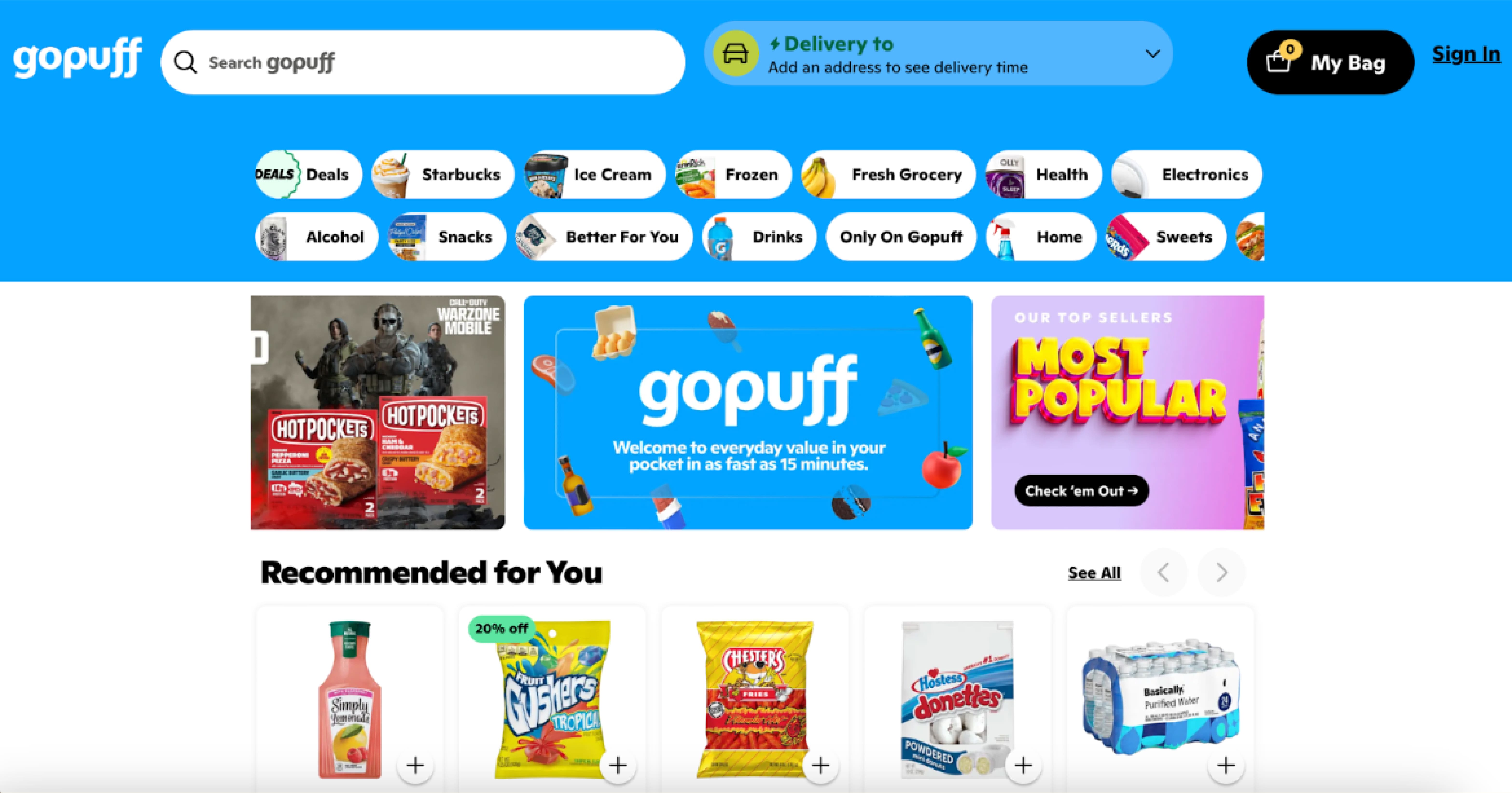 Gopuff delivery app Gopuff main page