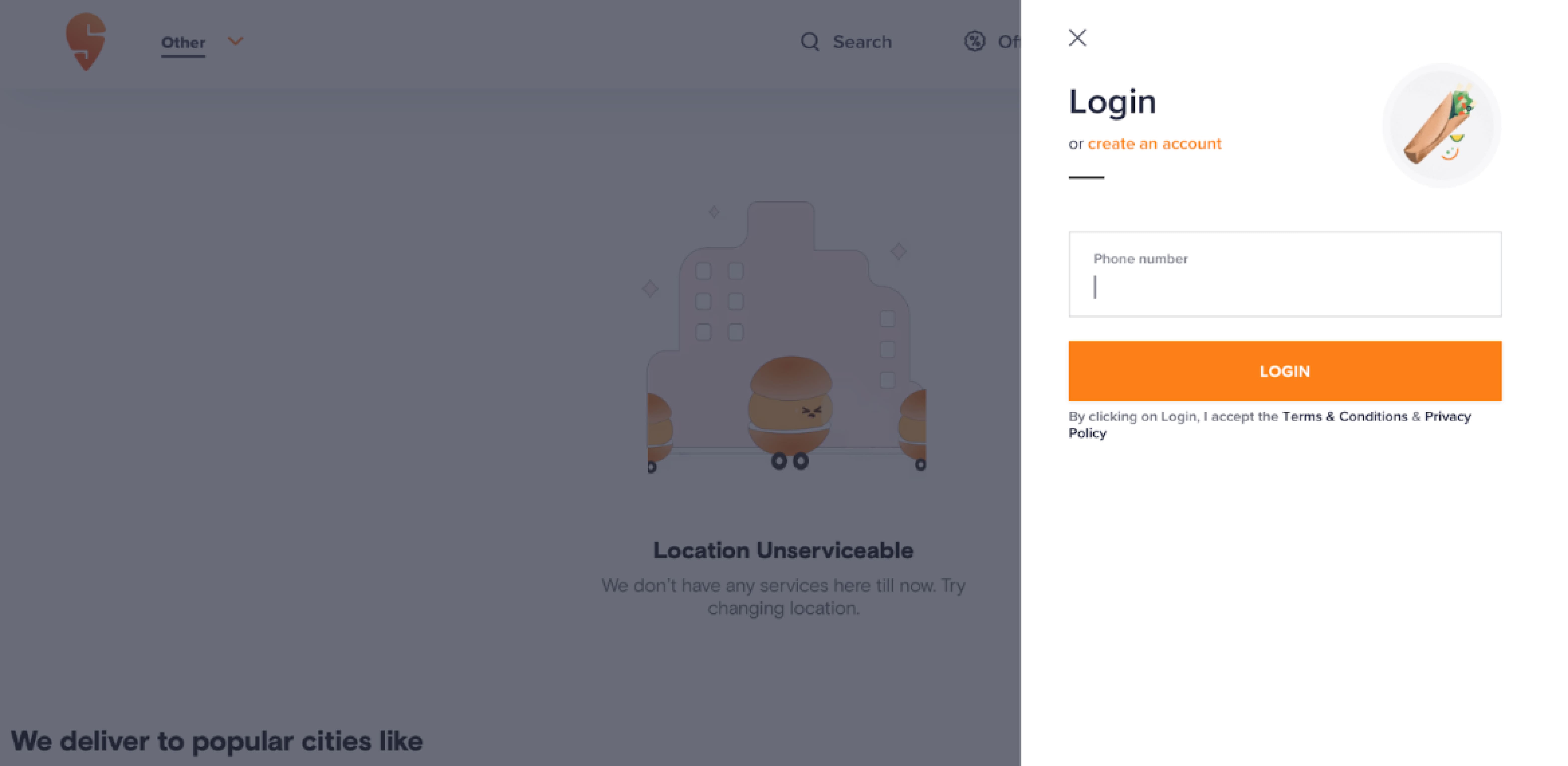 Login-in stage by Swiggy User registration by Swiggy