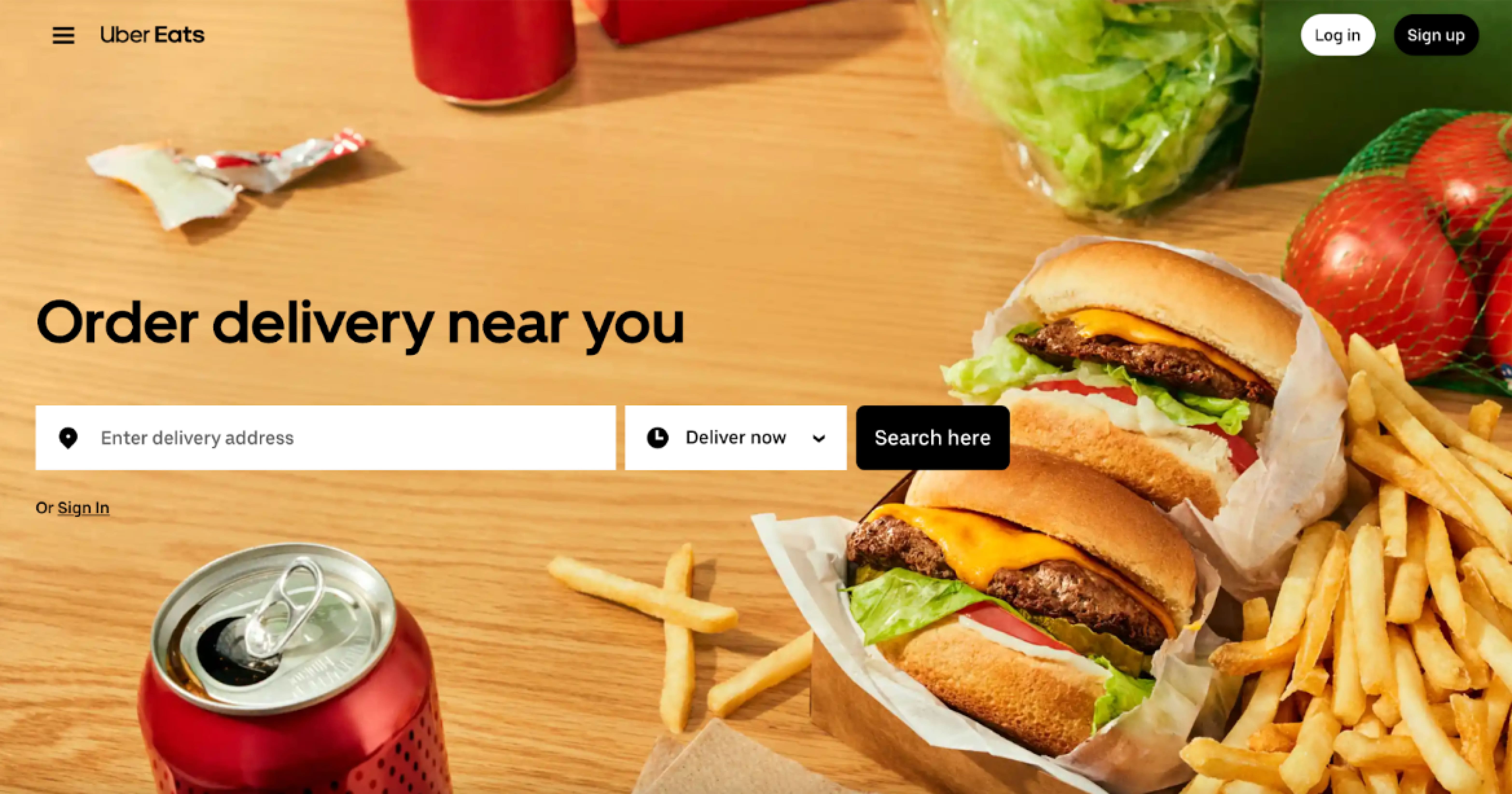 Uber Eats delivery app Uber Eats main page