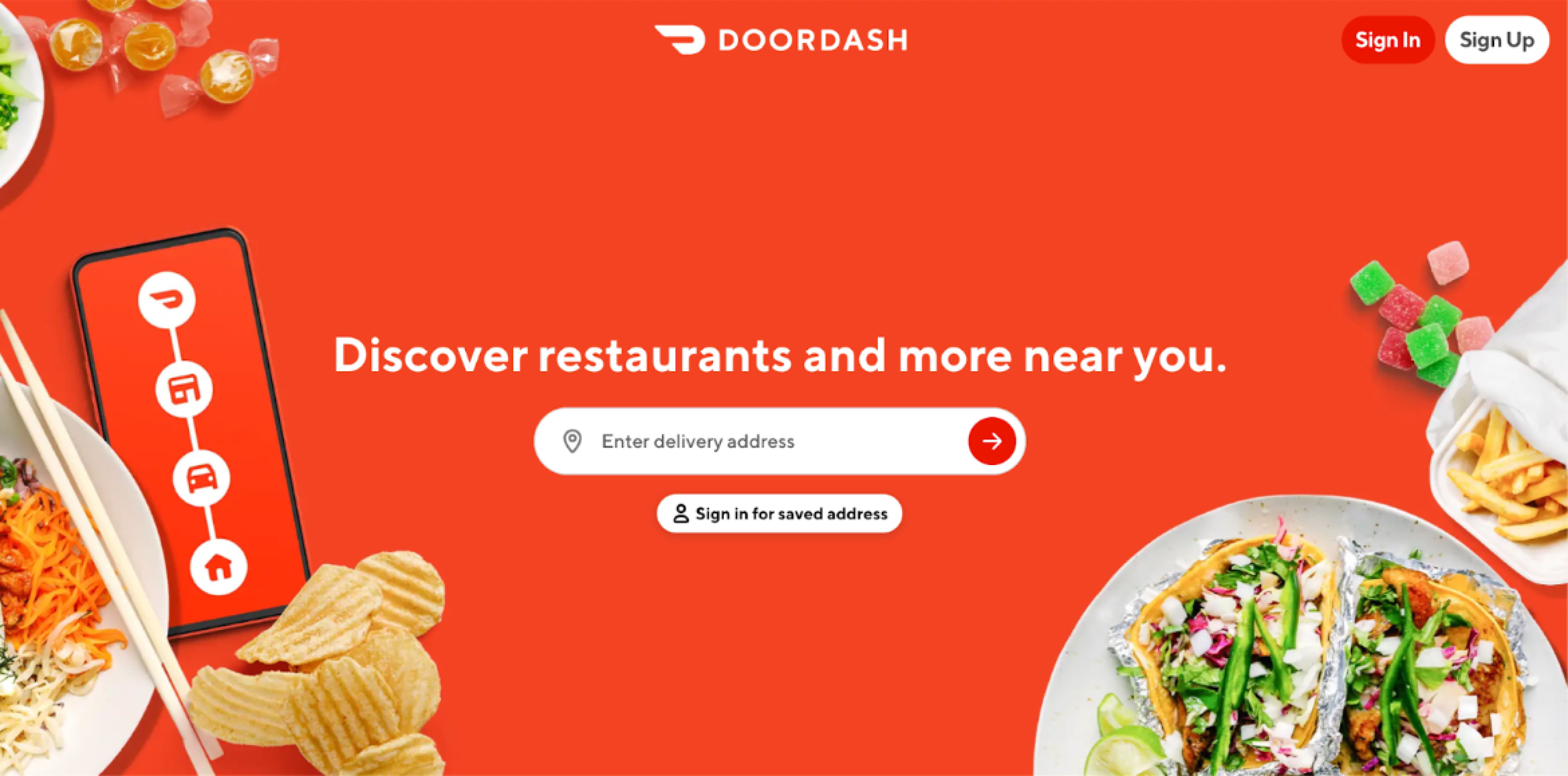 DoorDash delivery app DoorDash main page