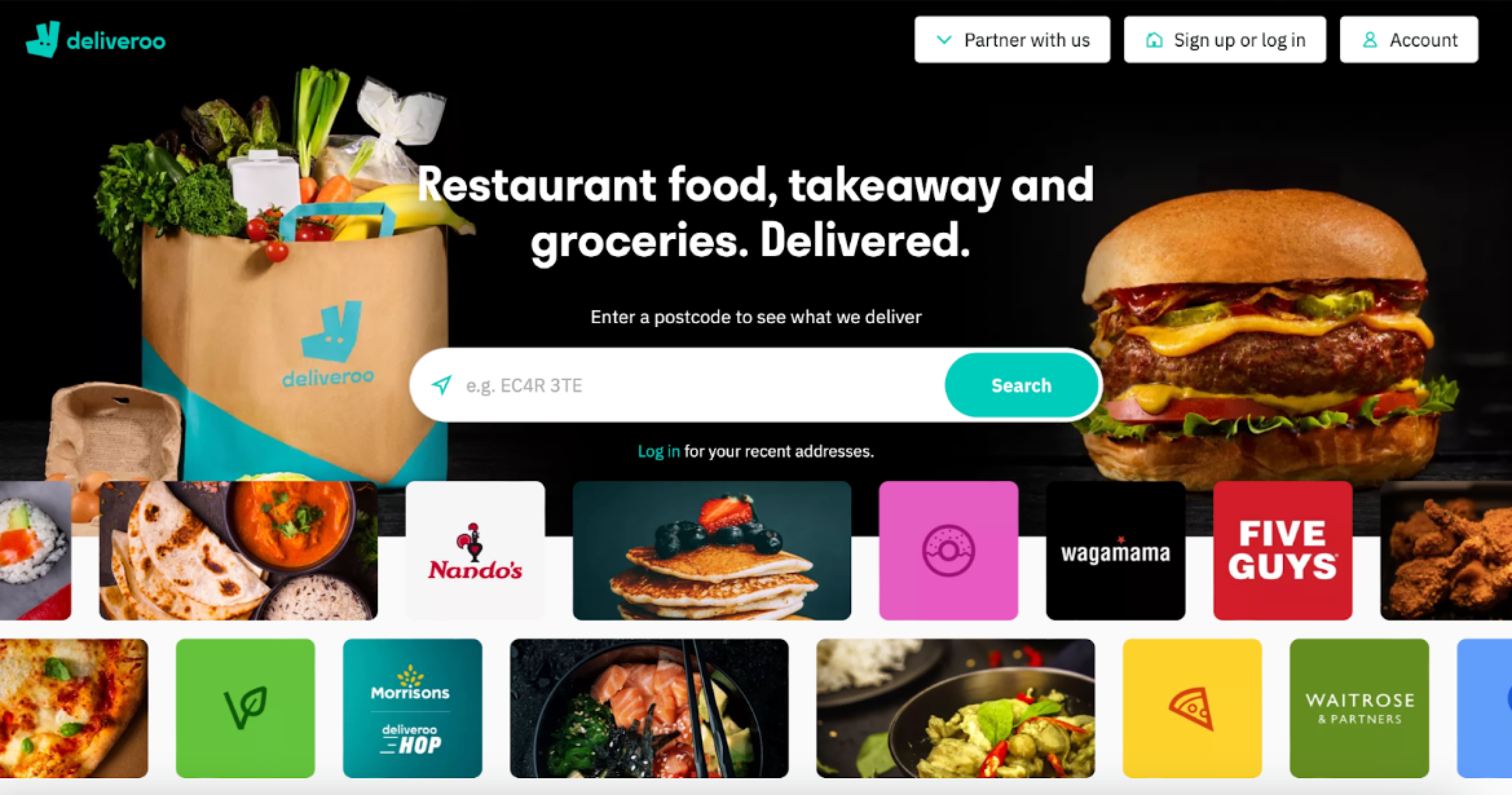 Deliveroo delivery app Deliveroo main page