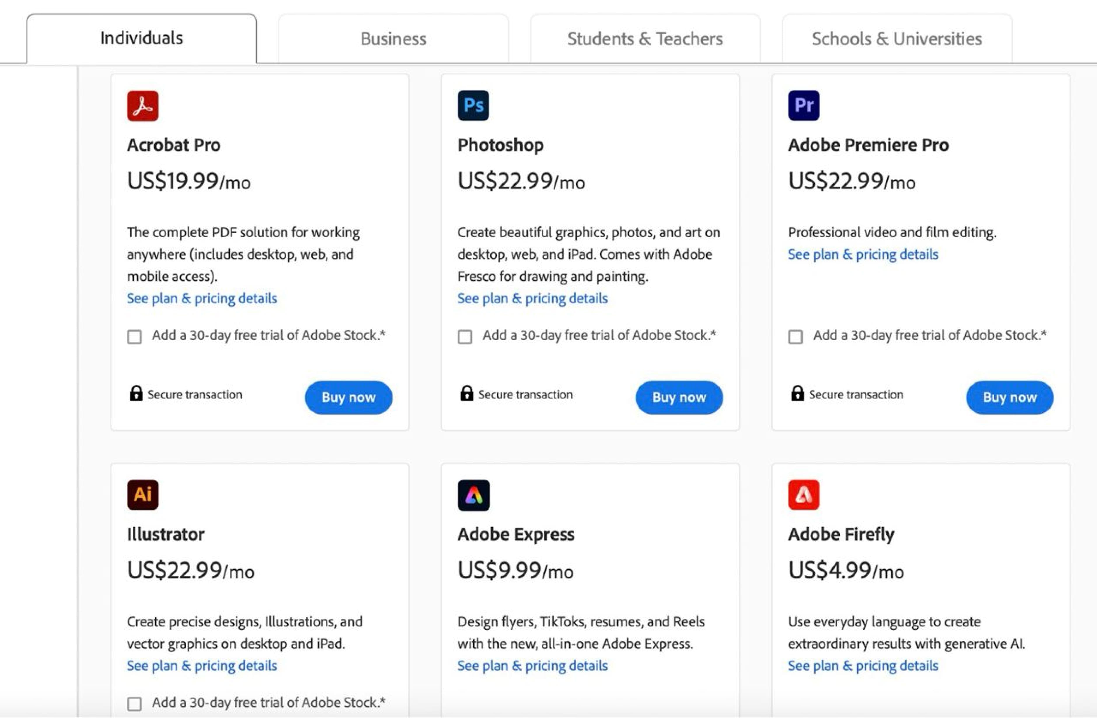 Adobe Creative Cloud pricing model template